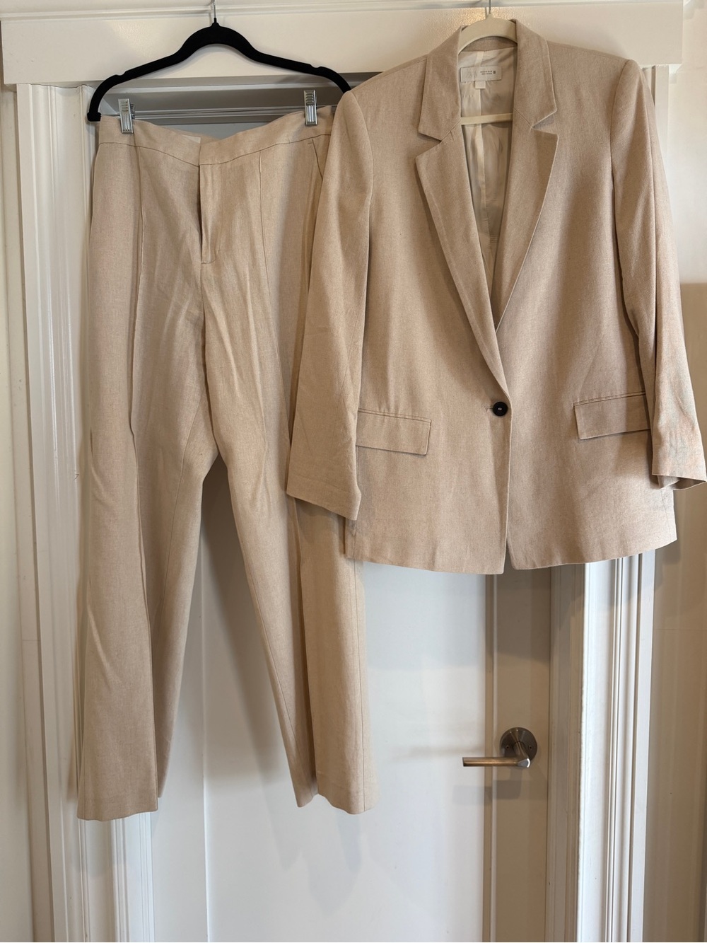 Zara Beige Two-Piece Tailored Linen Pantsuit
